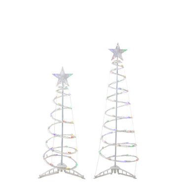 Set of 2 LED Lighted Multi-Color Outdoor Spiral Christmas Cone Trees 3', 4'